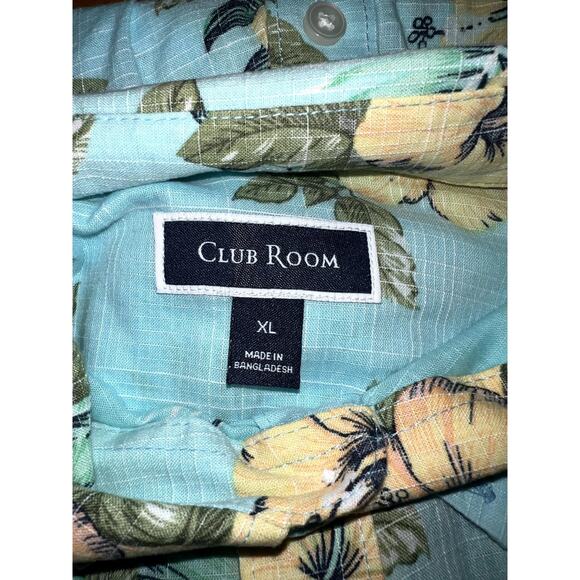 Club Room Mens XL‎ Blue Tropical Hibiscus Floral Short Sleeve Button Down Shirt - Picture 5 of 5